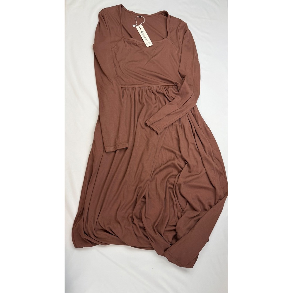 Newshows Brown Long Sleeve Square Neck Empire Waist Maxi Dress Medium NWT